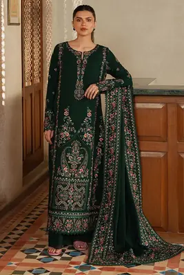 3 Pcs Women's Unstitched Embroidered Suit(f&f)