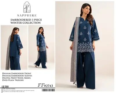 3 Pcs Women's Unstitched Embroidered Suit(f&f)