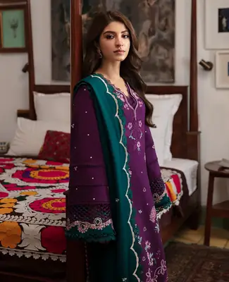 3 Pcs Women's Unstitched Embroidered Suit(f&f)