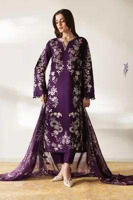 3 Pcs Women's Unstitched Embroidered Suit(f&f)