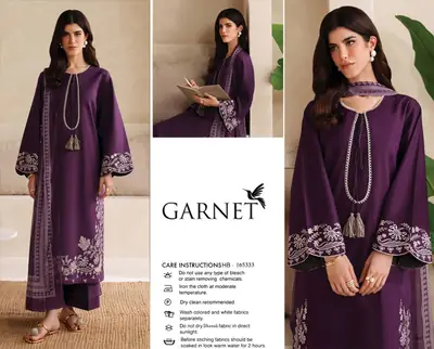 3 Pcs Women's Unstitched Embroidered Suit(hb)