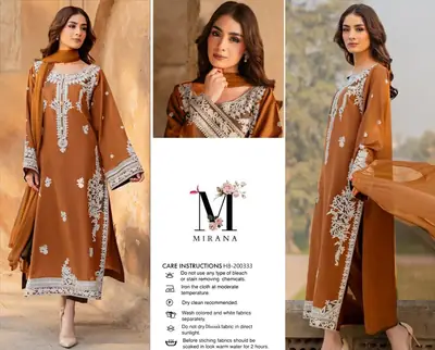 3 Pcs Women's Unstitched Embroidered Suit(hb)