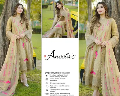 3 Pcs Women's Unstitched Embroidered Suit(hb)