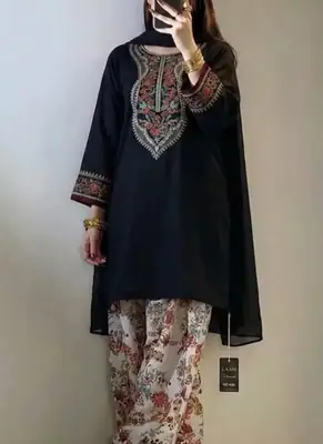 2 Pcs Women's Unstitched Embroidered Suit(AW)
