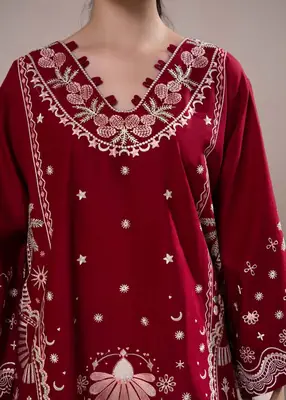2 Pcs Women's Unstitched Embroidered Suit(nf)