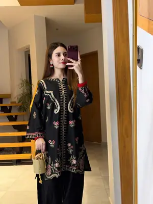 2 Pcs Women's Unstitched Embroidered Suit(nf)