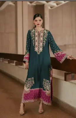 2 Pcs Women's Unstitched Zari Tilla Embroidered Suit(mi)