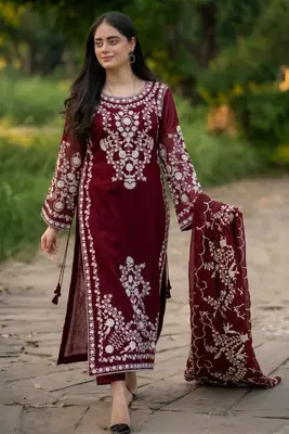 3 Pcs Women's Unstitched Embroidered Suit