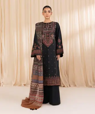 3 Pcs Women's Unstitched Embroidered Suit