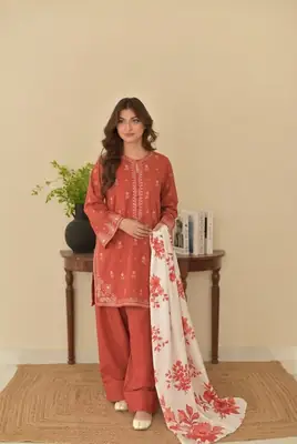 3 Pcs Women's Unstitched Embroidered Suit