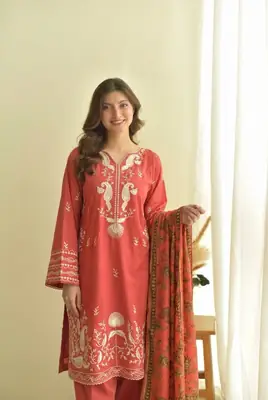 3 Pcs Women's Unstitched Embroidered Suit