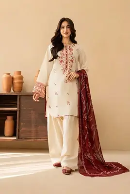 3 Pcs Women's Unstitched Embroidered Suit