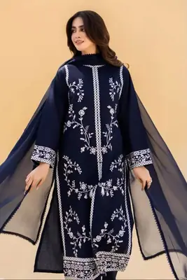 3 Pcs Women's Unstitched Embroidered Suit