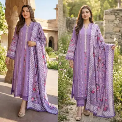 3 Pcs Women's Unstitched Embroidered Suit