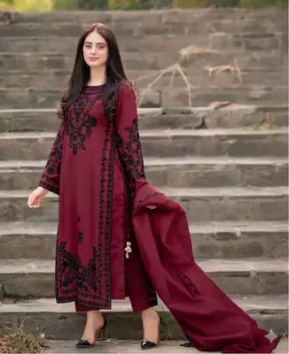 3 Pcs Women's Unstitched Embroidered Suit