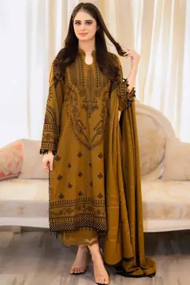 3 Pcs Women's Unstitched Embroidered Suit