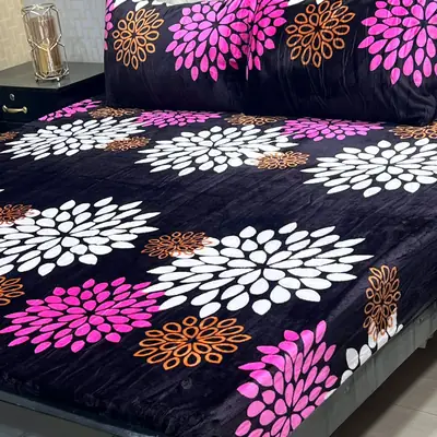 3 Pcs Fleece Printed Double Bedsheet