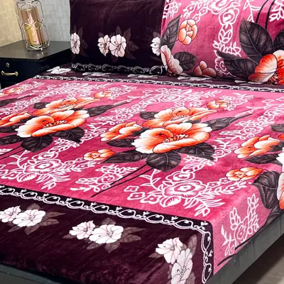 3 Pcs Fleece Printed Double Bedsheet