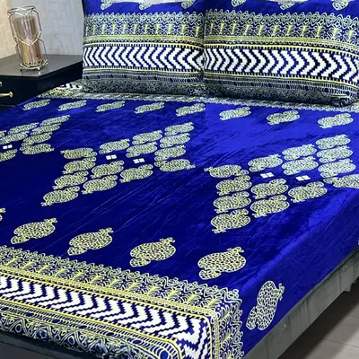 3 Pcs Fleece Printed Double Bedsheet