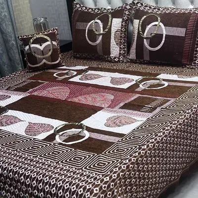 3 Pcs Velvet Jacquard Printed Double Bedsheet