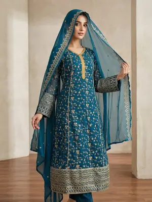 3 Pcs Women's Stitched Chiffon Hand Embroidered Suit
