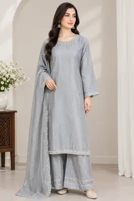3 Pcs Women's Stitched Silk Hand Work Suit