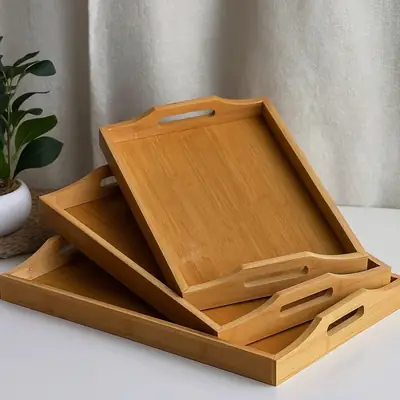 3 Pcs Premium Wooden Serving Tray Set  