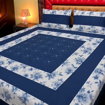 3 Pcs Cotton Patchwork Double Bedsheet