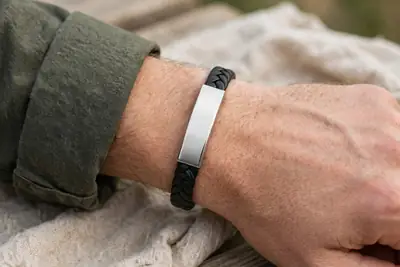 Black Leather Bracelet with Silver Plate 