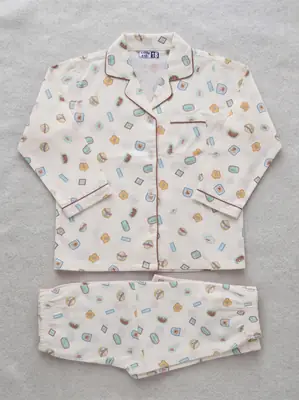 2 Pcs Girl's Stitched Cotton Textured Pajama And Shirt
