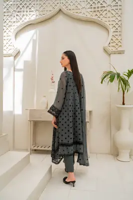 3 Pcs Women's Stitched Chiffon Hand Work Maxi Suit