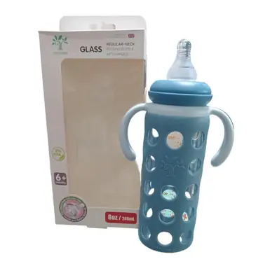 Baby Glass Feeder Bottle With Handle, 240 ML