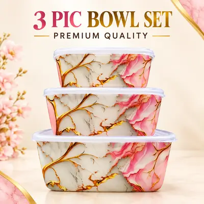 3 Pcs Marble Pink Golden Tree Food Storage box