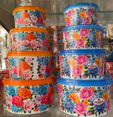 4 Pcs Set Food Storage Bowl Set With Lid - Floral Design