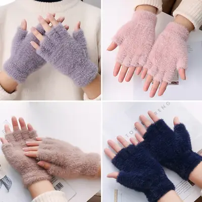 2 Pcs Wool Plain Fingerless Gloves 2