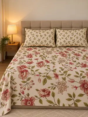3 Pcs Cotton Printed Double Bedsheet