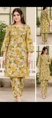 Mustard Yellow Khaddar 2 Pcs Suit For Women