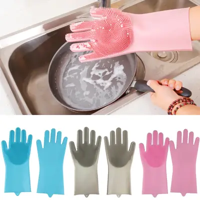 Reusable Silicone Waterproof Cleaning Gloves for Kitchen, 