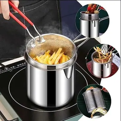 Stainless Steel Deep Frying Pot With Strainer 1.2L Capacity