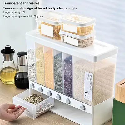 6-Grid Wall-Mounted Rice & Dry Food Dispenser