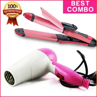 Combo Hair Dryer with 2-in-1 Hair Straightener & Curler