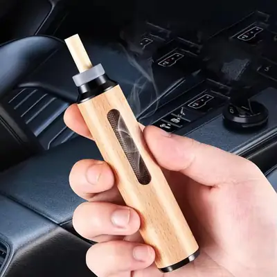 Portable Wooden Car Ashtray with Anti-Soot Cover
