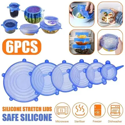 6Pcs Reusable Silicone Stretch Lids for Food, Cookware