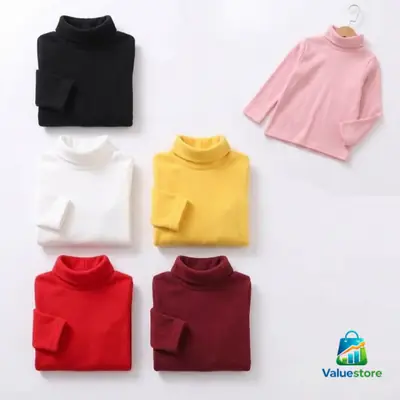 3 Pcs Girl's Stitched Cotton Plain Highneck