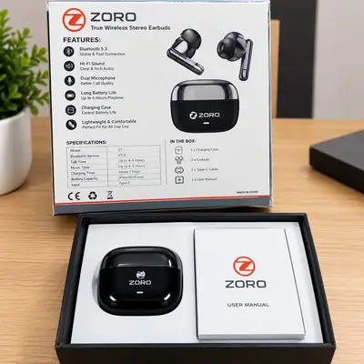 Black Long-Lasting Battery With Fast Charge Earbuds