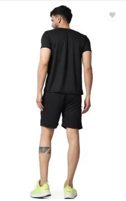 Men Printed Dri Fit Tracksuit Black Greek Key Shorts Set thumbnail 2
