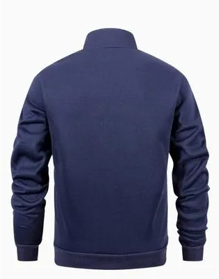 Men Fleece Zipper Track Suit Blue White T-Shirt Set thumbnail 2