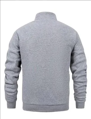 Men Fleece Zipper Track Suit Grey Free T-Shirt Set thumbnail 2