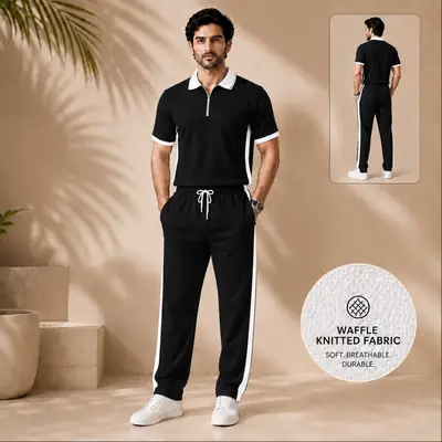 2 Pcs Men's Dri Fit Texture Track Suit thumbnail 2