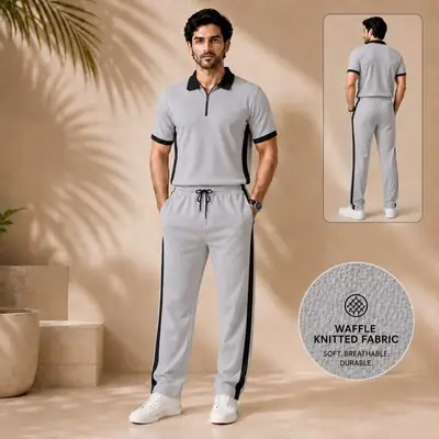 2 Pcs Men's Dri Fit Texture Track Suit thumbnail 2